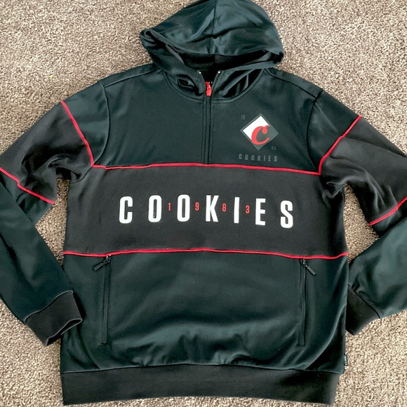 COOKIES Sweatshirt Quarter Zip Hoodie Black Red White Size L